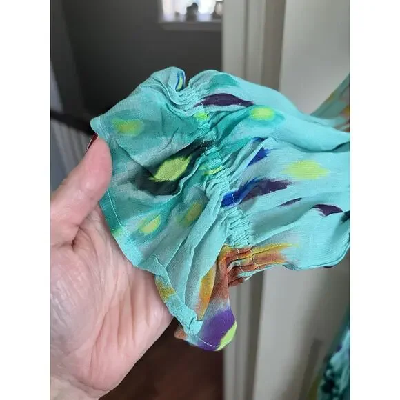 ANTHROPOLOGIE Serenade Turquoise Ikat Pullover Boho Maxi Dress Sz M *FLAW* - Picture 4 of 15